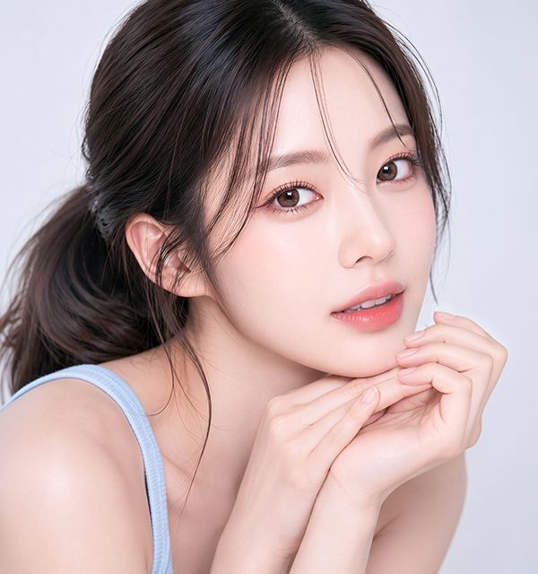 멀티셀 시술 후 매끄러워진 모공과 피부결을 보여주는 여성 모델
