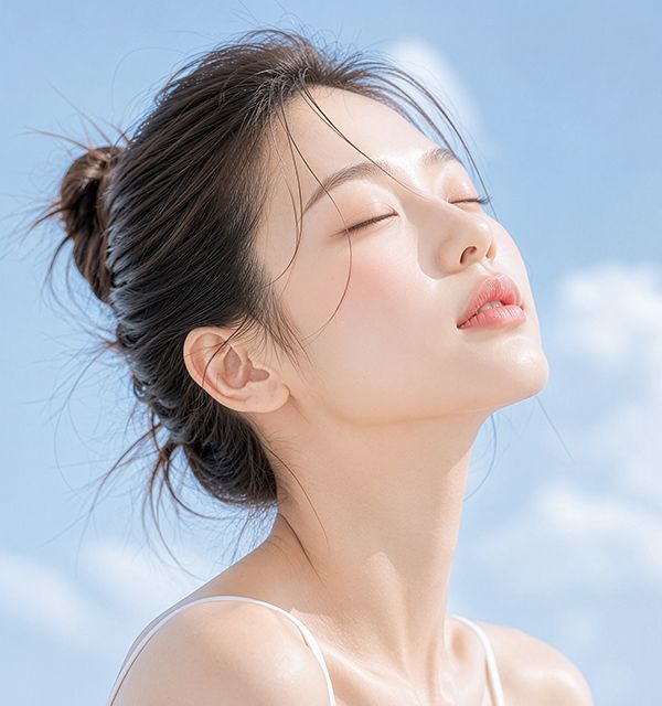 실크웨이브 시술 후 매끄러워진 피부를 보여주는 여성 모델